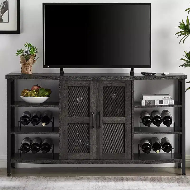 Meuble de bar à vin industriel avec porte-verres