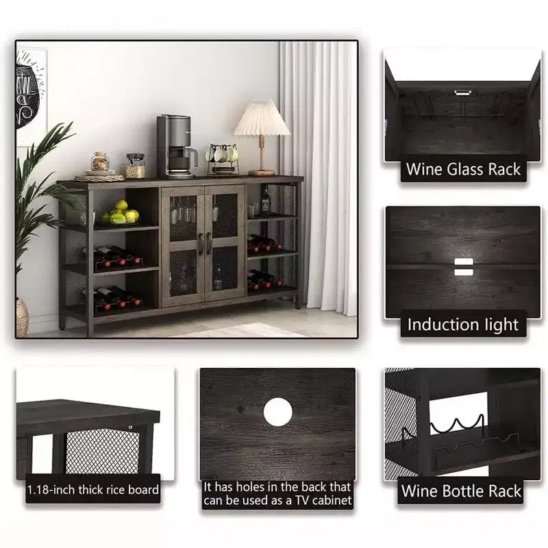 Meuble de bar à vin industriel avec porte-verres