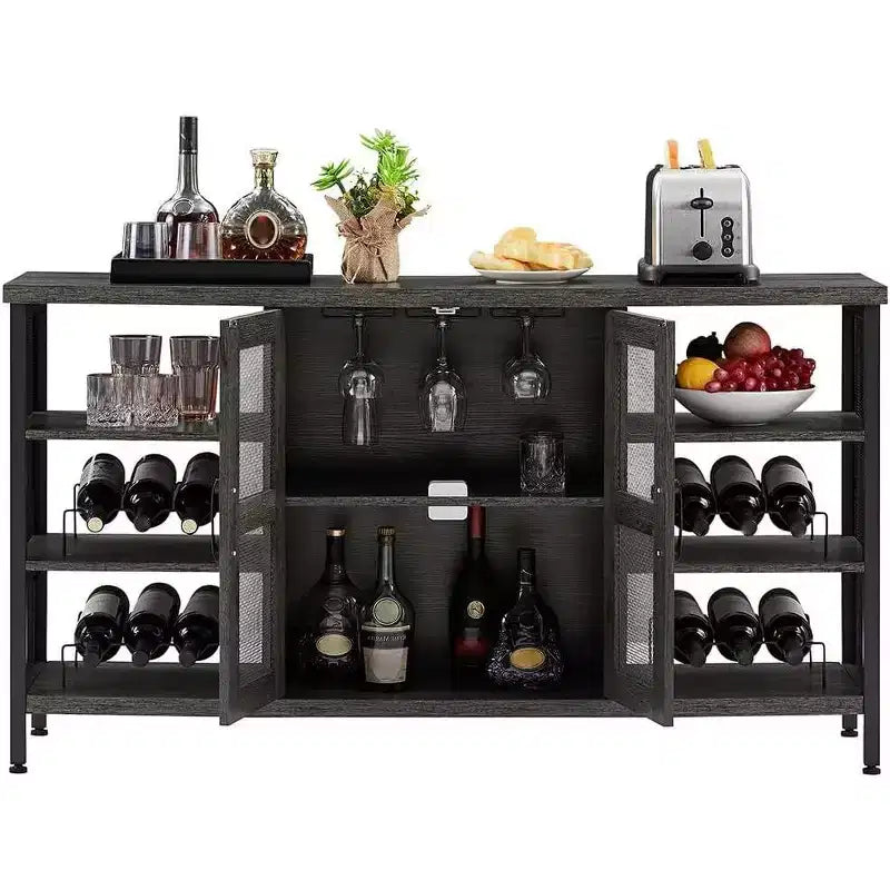 Meuble de bar à vin industriel avec porte-verres