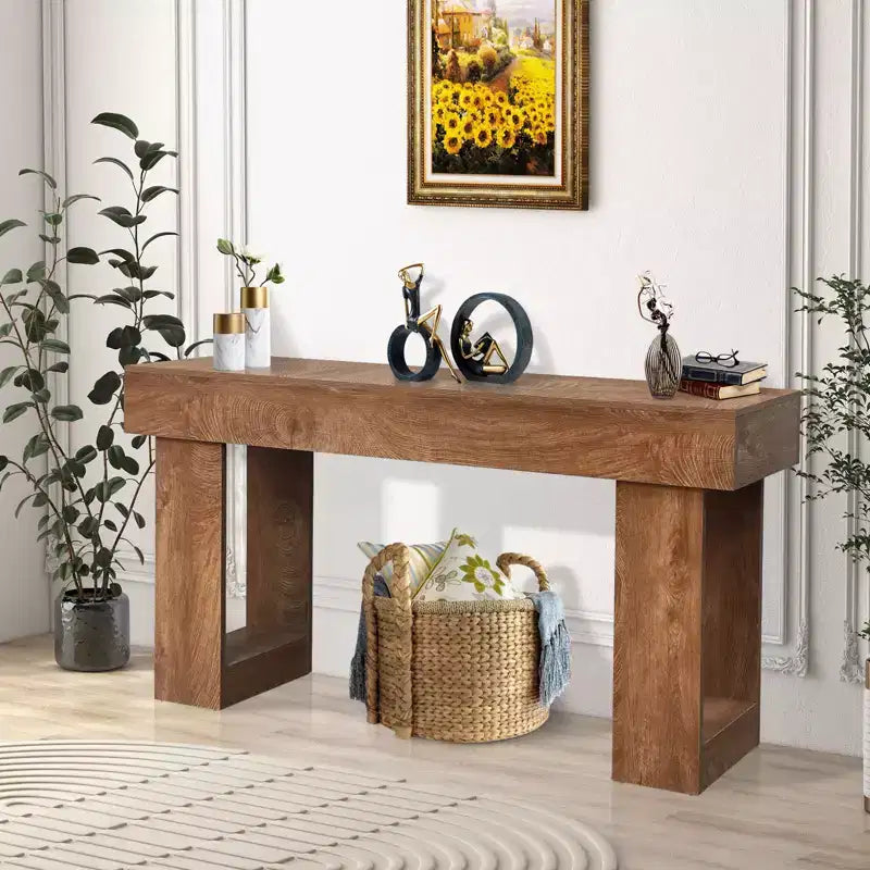 Console longue de 63 pouces, table de canapé rectangulaire en bois derrière le canapé, table d'entrée de ferme, pour entrée, couloir, salon et hall