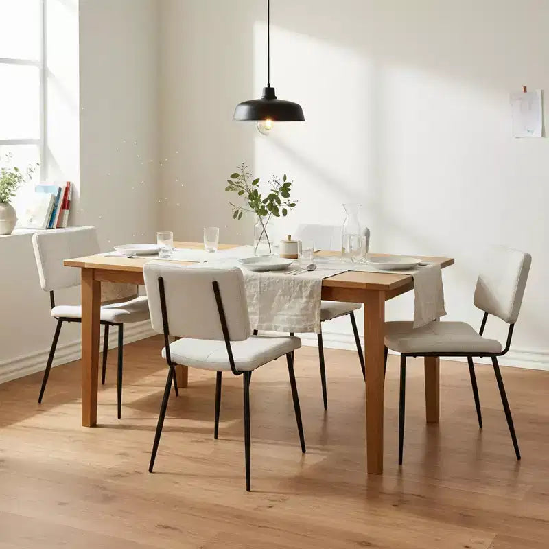 Homy Casa Pomona Fabric Upholstered Dining Chairs Set of 4 with Black Metal Legs, Beige