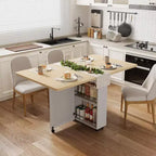 Table à manger pliante peu encombrante avec rangement - Table de cuisine à 6 roulettes (dont 4 verrouillables) + tiroir et étagères, compacte pour les petits espaces
