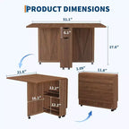 Table à manger pliante peu encombrante avec rangement - Table de cuisine à 6 roulettes (dont 4 verrouillables) + tiroir et étagères, compacte pour les petits espaces