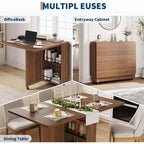 Table à manger pliante peu encombrante avec rangement - Table de cuisine à 6 roulettes (dont 4 verrouillables) + tiroir et étagères, compacte pour les petits espaces