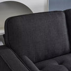 Canapé 3 places en velours côtelé, accoudoirs carrés, forme en U, capitonné, beige, 85,8 po l.