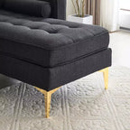 Canapé 3 places en velours côtelé, accoudoirs carrés, forme en U, capitonné, beige, 85,8 po l.