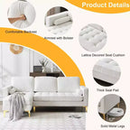 Canapé 3 places en velours côtelé, accoudoirs carrés, forme en U, capitonné, beige, 85,8 po l.