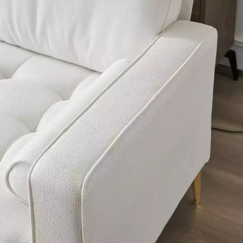 Canapé 3 places en velours côtelé, accoudoirs carrés, forme en U, capitonné, beige, 85,8 po l.