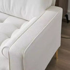 Canapé 3 places en velours côtelé, accoudoirs carrés, forme en U, capitonné, beige, 85,8 po l.