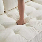 Canapé 3 places en velours côtelé, accoudoirs carrés, forme en U, capitonné, beige, 85,8 po l.