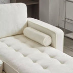 Canapé 3 places en velours côtelé, accoudoirs carrés, forme en U, capitonné, beige, 85,8 po l.