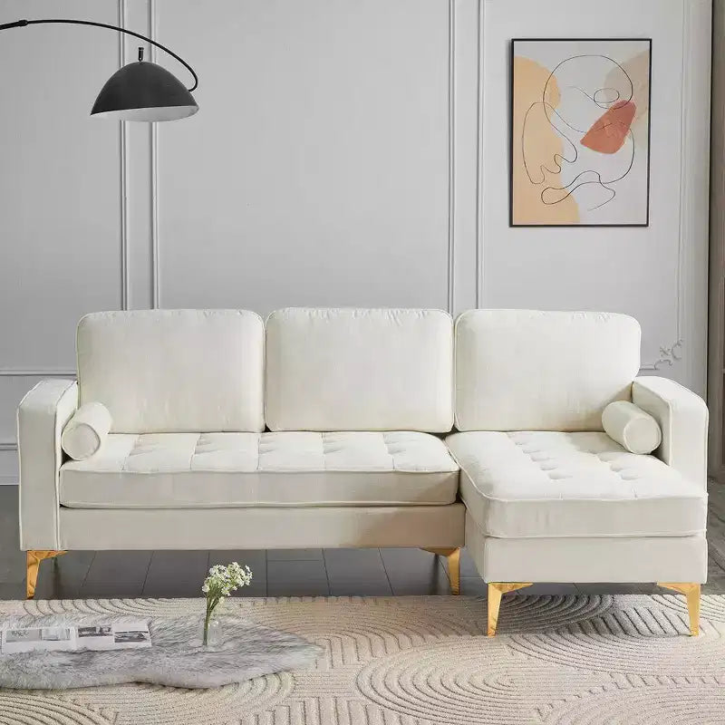 Karl Home |85.8 in. W Square Arm Corduroy 3-Seat U-shaped Tufed Sofa in Beige with Ottoman