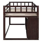 Lit mezzanine bas avec bureau roulant et étagères de rangement, lits superposés en bois de taille double avec 2 tiroirs et tableau noir pour enfants