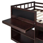 Lit mezzanine bas avec bureau roulant et étagères de rangement, lits superposés en bois de taille double avec 2 tiroirs et tableau noir pour enfants