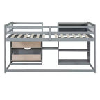 Lit mezzanine bas avec bureau roulant et étagères de rangement, lits superposés en bois de taille double avec 2 tiroirs et tableau noir pour enfants