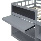 Lit mezzanine bas avec bureau roulant et étagères de rangement, lits superposés en bois de taille double avec 2 tiroirs et tableau noir pour enfants