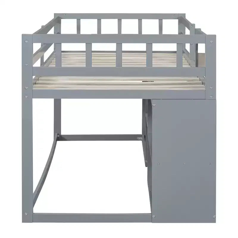 Lit mezzanine bas avec bureau roulant et étagères de rangement, lits superposés en bois de taille double avec 2 tiroirs et tableau noir pour enfants