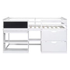 Lit mezzanine bas avec bureau roulant et étagères de rangement, lits superposés en bois de taille double avec 2 tiroirs et tableau noir pour enfants