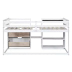 Lit mezzanine bas avec bureau roulant et étagères de rangement, lits superposés en bois de taille double avec 2 tiroirs et tableau noir pour enfants