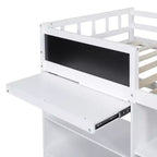 Lit mezzanine bas avec bureau roulant et étagères de rangement, lits superposés en bois de taille double avec 2 tiroirs et tableau noir pour enfants