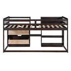 Lit mezzanine bas avec bureau roulant et étagères de rangement, lits superposés en bois de taille double avec 2 tiroirs et tableau noir pour enfants