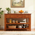 Hostack 48'' Modern Solid Wood Top Console Table with 3 Storage Drawers and 2 Shelves, Brown