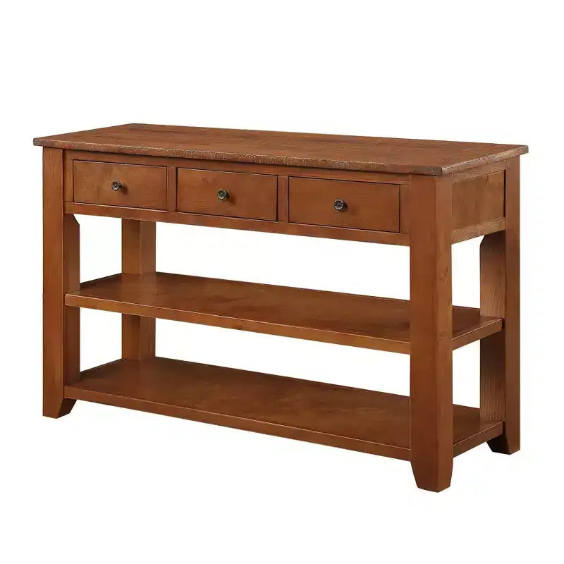 Console en bois massif de 122 cm avec 3 tiroirs de rangement, style moderne