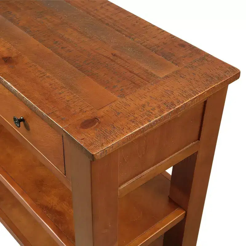 Console en bois massif de 122 cm avec 3 tiroirs de rangement, style moderne