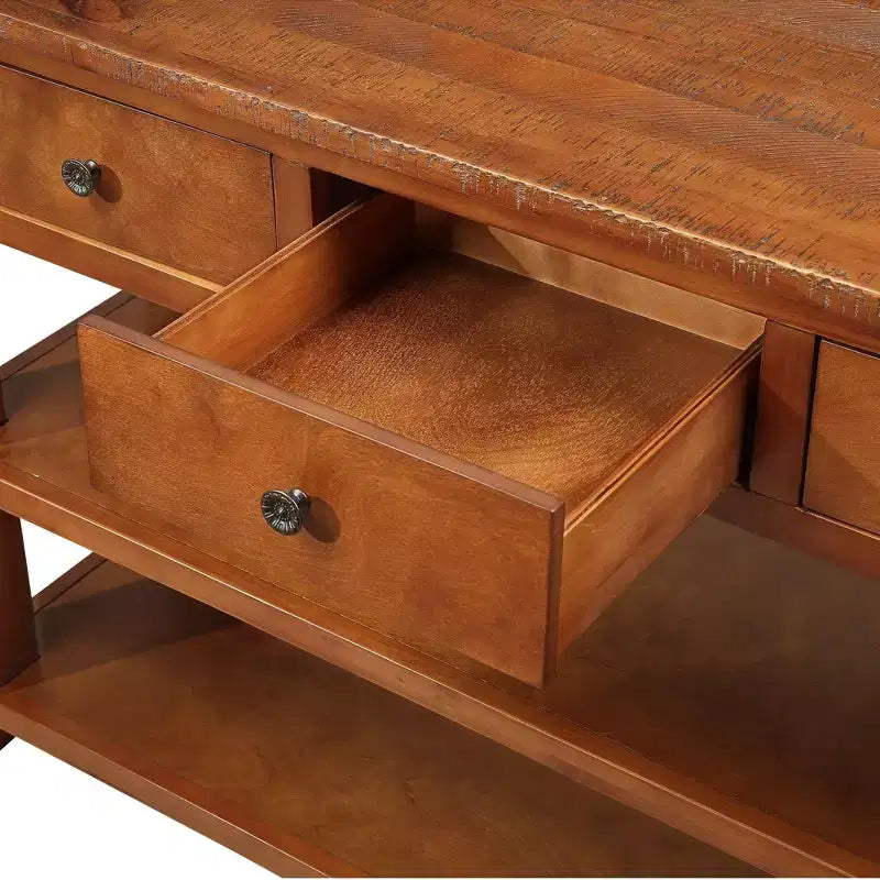 Console en bois massif de 122 cm avec 3 tiroirs de rangement, style moderne