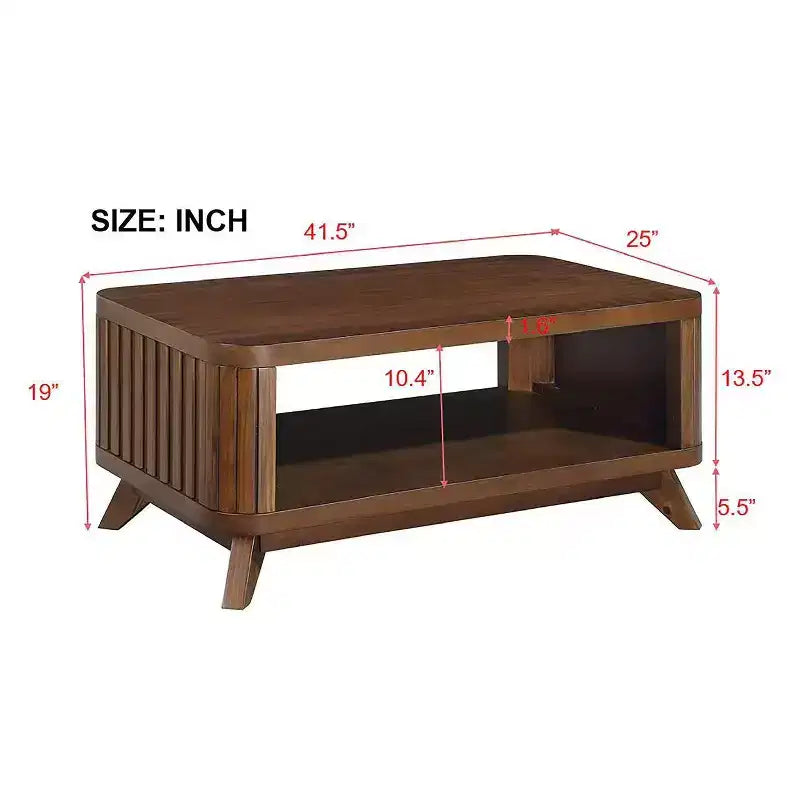 Table basse en bois de 41,5 po avec pieds en bois massif