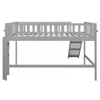 Lit mezzanine bas avec toboggan, Cadre de lit mezzanine en bois pour enfants avec barrière de sécurité haute pour filles et garçons