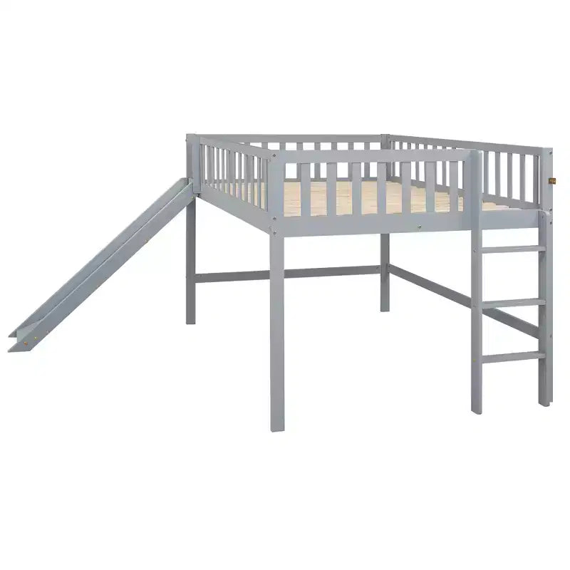 Lit mezzanine bas avec toboggan, Cadre de lit mezzanine en bois pour enfants avec barrière de sécurité haute pour filles et garçons