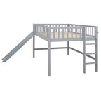 Lit mezzanine bas avec toboggan, Cadre de lit mezzanine en bois pour enfants avec barrière de sécurité haute pour filles et garçons
