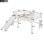 Lit mezzanine bas avec toboggan, Cadre de lit mezzanine en bois pour enfants avec barrière de sécurité haute pour filles et garçons