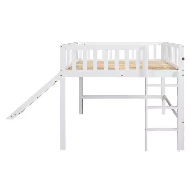 Lit mezzanine bas avec toboggan, Cadre de lit mezzanine en bois pour enfants avec barrière de sécurité haute pour filles et garçons