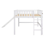 Lit mezzanine bas avec toboggan, Cadre de lit mezzanine en bois pour enfants avec barrière de sécurité haute pour filles et garçons