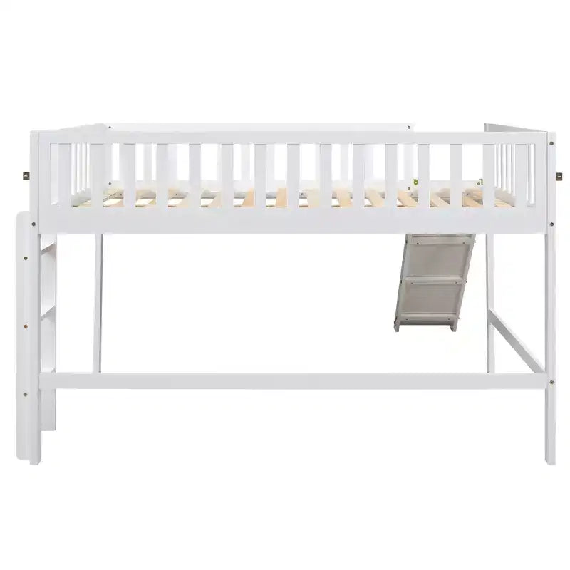 Lit mezzanine bas avec toboggan, Cadre de lit mezzanine en bois pour enfants avec barrière de sécurité haute pour filles et garçons