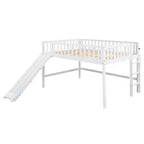 Lit mezzanine bas avec toboggan, Cadre de lit mezzanine en bois pour enfants avec barrière de sécurité haute pour filles et garçons