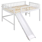 Lit mezzanine bas avec toboggan, Cadre de lit mezzanine en bois pour enfants avec barrière de sécurité haute pour filles et garçons