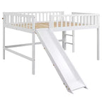 Lit mezzanine bas avec toboggan, Cadre de lit mezzanine en bois pour enfants avec barrière de sécurité haute pour filles et garçons