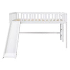 Lit mezzanine bas avec toboggan, Cadre de lit mezzanine en bois pour enfants avec barrière de sécurité haute pour filles et garçons