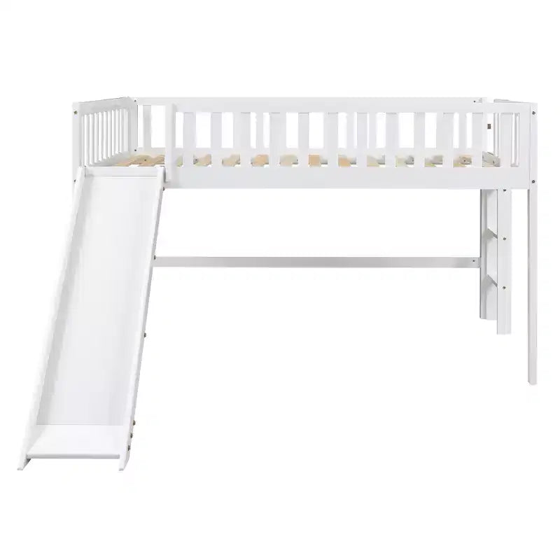 Lit mezzanine bas avec toboggan, Cadre de lit mezzanine en bois pour enfants avec barrière de sécurité haute pour filles et garçons