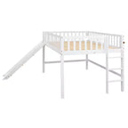 Lit mezzanine bas avec toboggan, Cadre de lit mezzanine en bois pour enfants avec barrière de sécurité haute pour filles et garçons