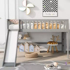 Lit mezzanine bas avec toboggan, Cadre de lit mezzanine en bois pour enfants avec barrière de sécurité haute pour filles et garçons
