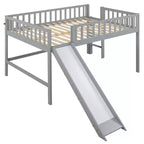 Lit mezzanine bas avec toboggan, Cadre de lit mezzanine en bois pour enfants avec barrière de sécurité haute pour filles et garçons