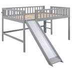 Lit mezzanine bas avec toboggan, Cadre de lit mezzanine en bois pour enfants avec barrière de sécurité haute pour filles et garçons