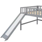Lit mezzanine bas avec toboggan, Cadre de lit mezzanine en bois pour enfants avec barrière de sécurité haute pour filles et garçons