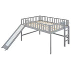 Lit mezzanine bas avec toboggan, Cadre de lit mezzanine en bois pour enfants avec barrière de sécurité haute pour filles et garçons