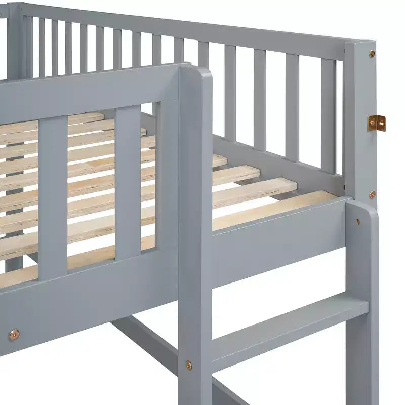Lit mezzanine bas avec toboggan, Cadre de lit mezzanine en bois pour enfants avec barrière de sécurité haute pour filles et garçons