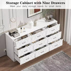 Commode à 9 tiroirs, Meuble de rangement moderne en bois, Commode support TV, Organisateur de tiroirs en bois avec prise de courant pour chambre à coucher, salon